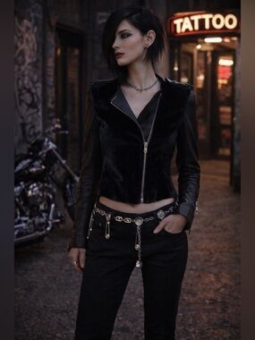 A.L.C. Sadie Leather Moto Jacket Black Fur Trim Size 4 Biker